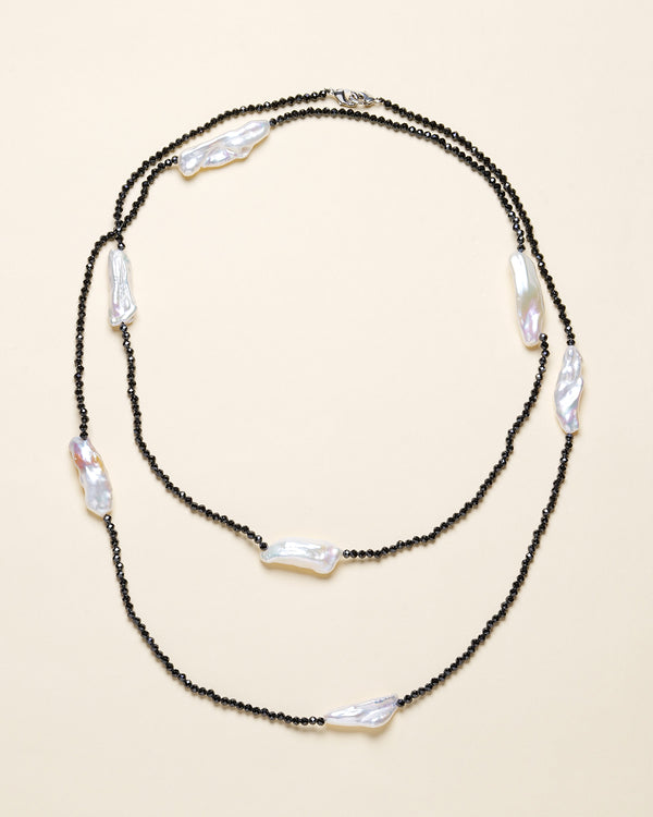Black Spinel & Baroque Pearl Long Necklace - Zafari Studio Jewelry